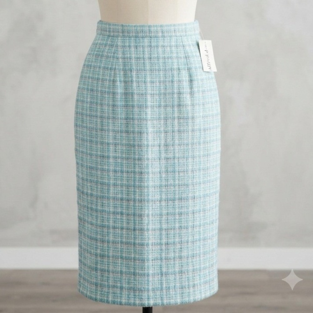 VTG‎ Alfred Dunner Blue White Tweed Boucle Pencil Skirt Lined Vent Size 12 NWT